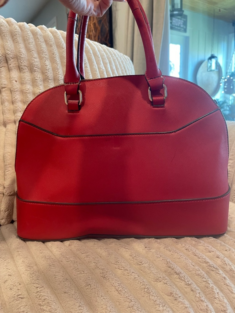Anne Klein Red Dome Satchel with Gold Medallion Charm Accent - Picture 4 of 7
